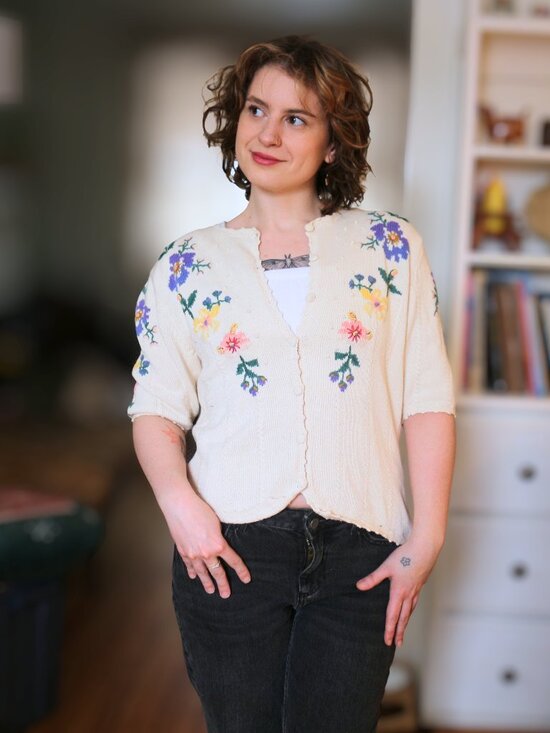 Vintage Sweaters - Vintage Short Sleeve Cotton Cardigan